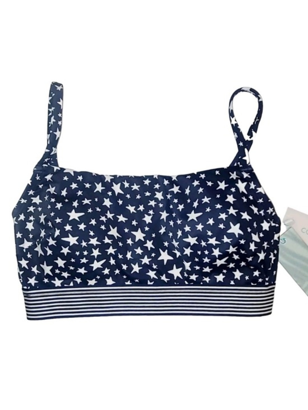 COASTAL BLUE. Navy Star Print Bralette with Striped Band size small